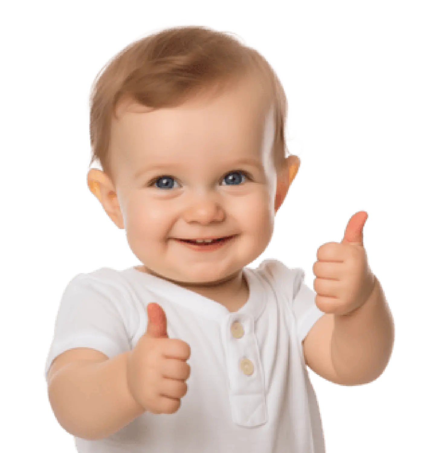 Smiling baby giving thumbs up for the Bridge Helena Nursery page in Helena, Montana